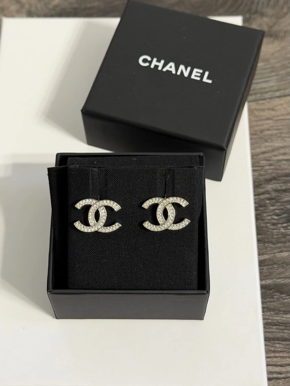 Chanel‎ CC Classic Silver Crystal Stud Earrings